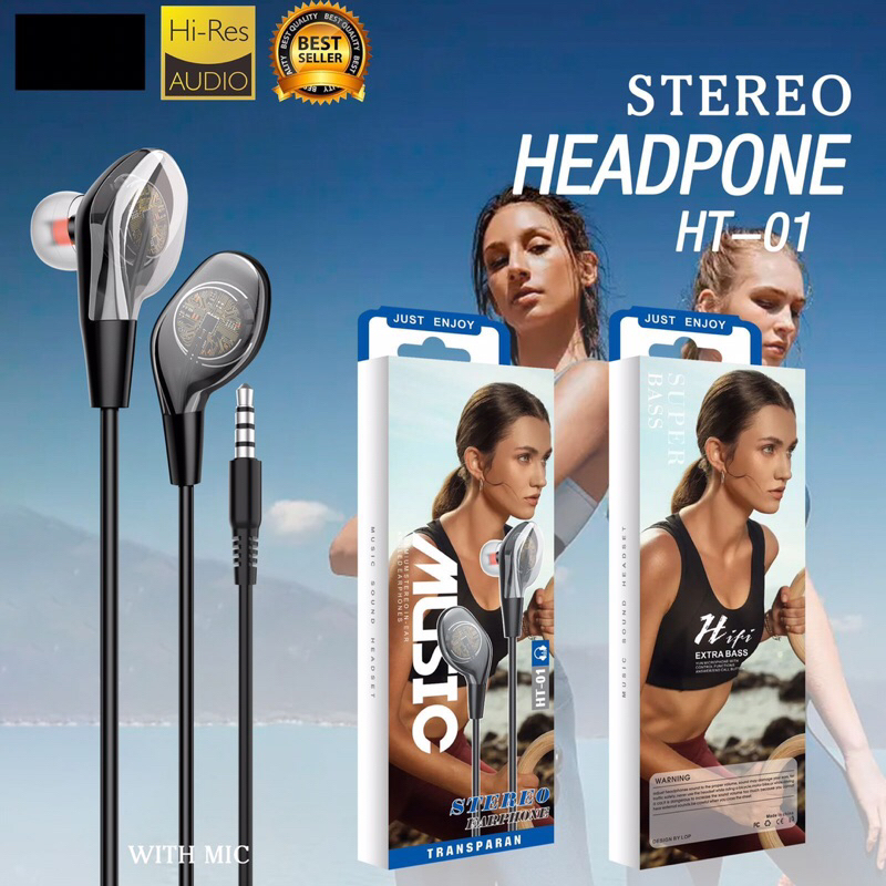 Handsfree Headpone Branded Stereo Transparan Murah