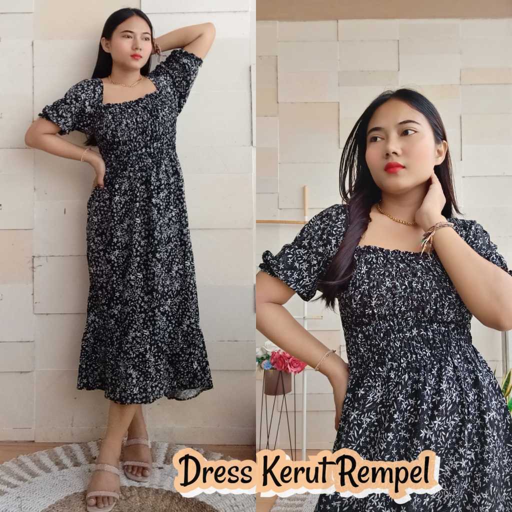 DRESS KERUT REMPEL PANJANG -B