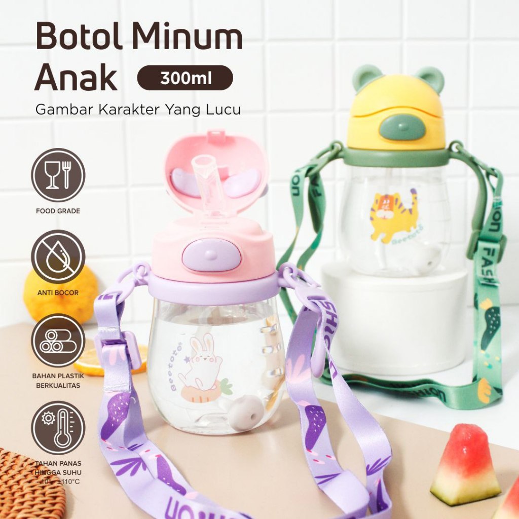 Botol Minum Anak Kecil Plastik 300 ml dengan tali