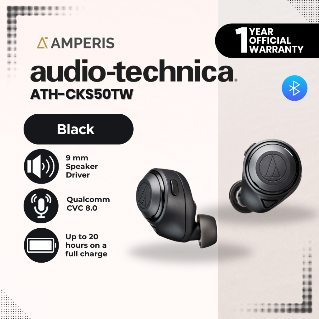 Audio Technica ATH-CKS50TW TWS Earbuds Earphone - Black