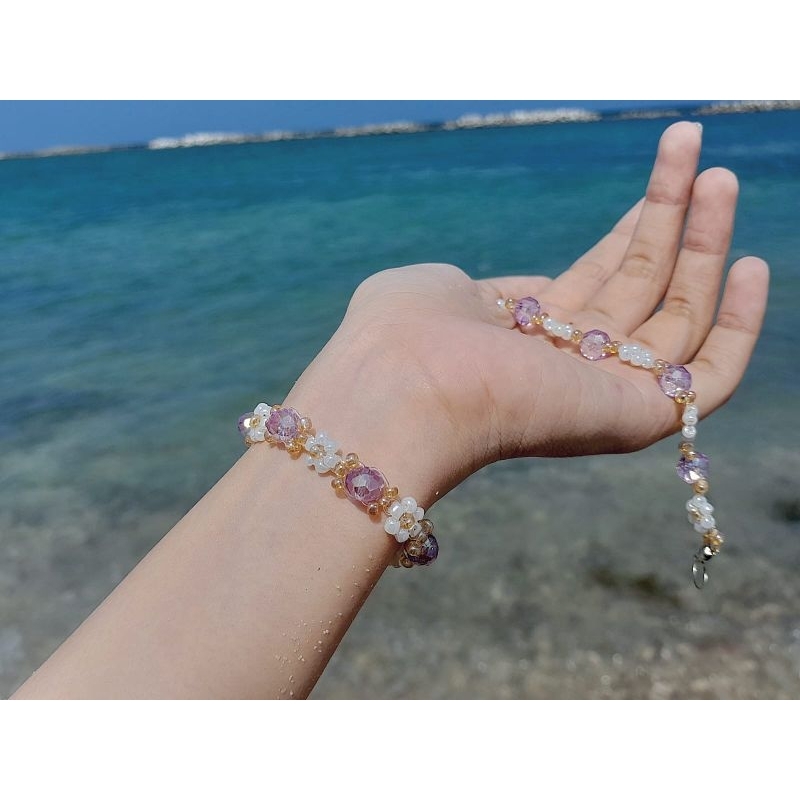 Daia Purple Bracelet - Gelang Bunga Crystal Ungu