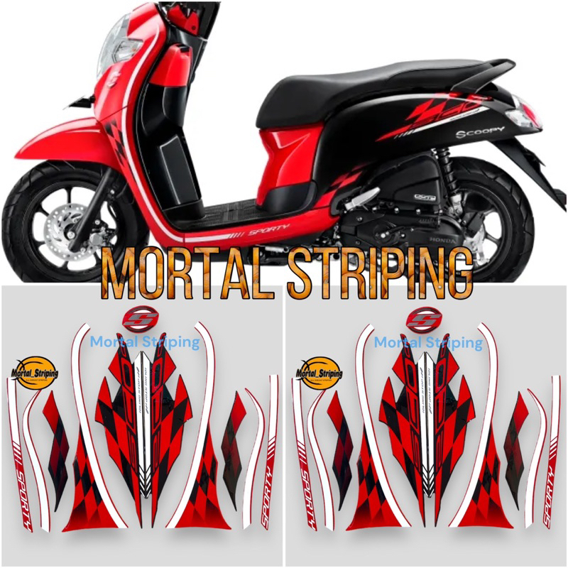 STIKER STRIPING LIS BODY SCOOPY FI 2018 SPORTY MERAH HITAM