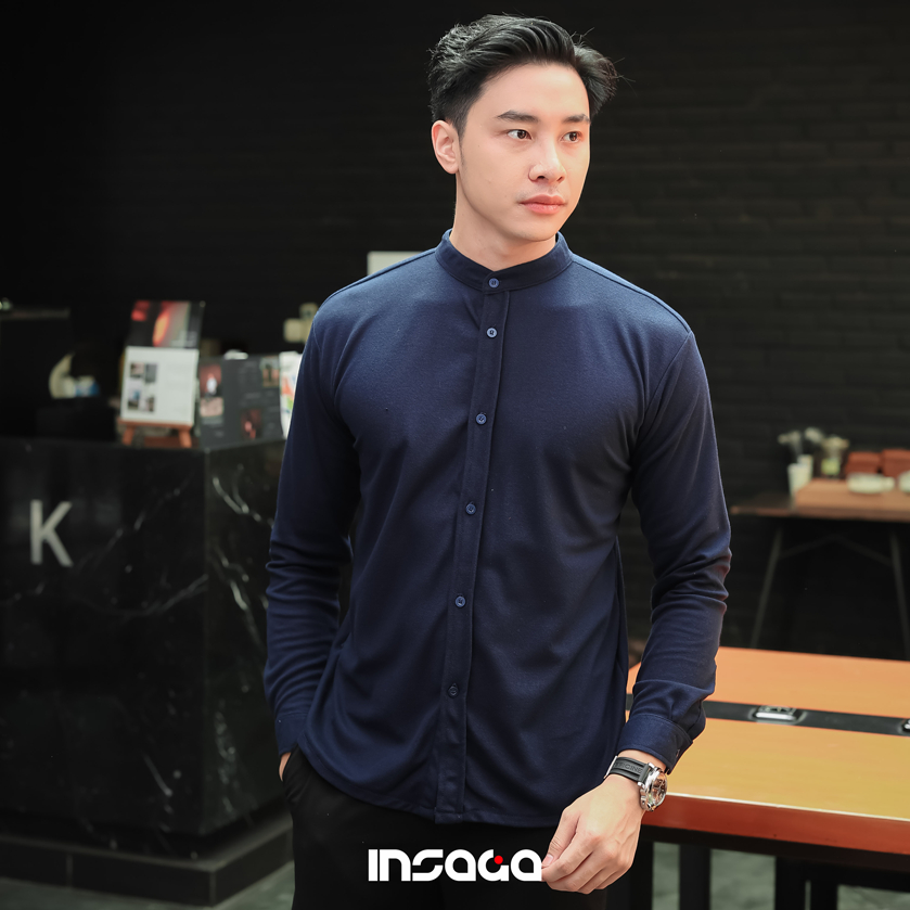 INSAGA Kemeja Polos Pria Lengan Panjang Pique Premium (Hitam, Putih, Army, Navy, Maroon, Dark Mustard, Abu-Abu, baju dll)