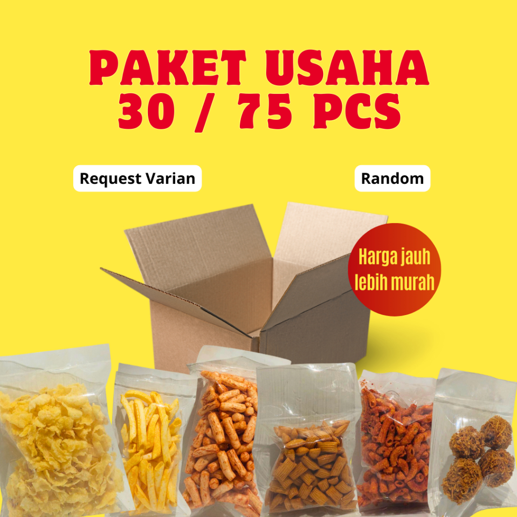 

Paket Usaha Snack Jajanan Enak 75pcs Harga Lebih Murah, Bebas Pilih / Random