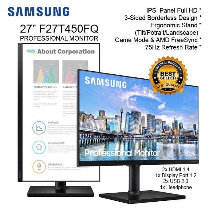 Monitor Profesional Samsung F27T450FQE 27" FHD IPS 75Hz PIVOT