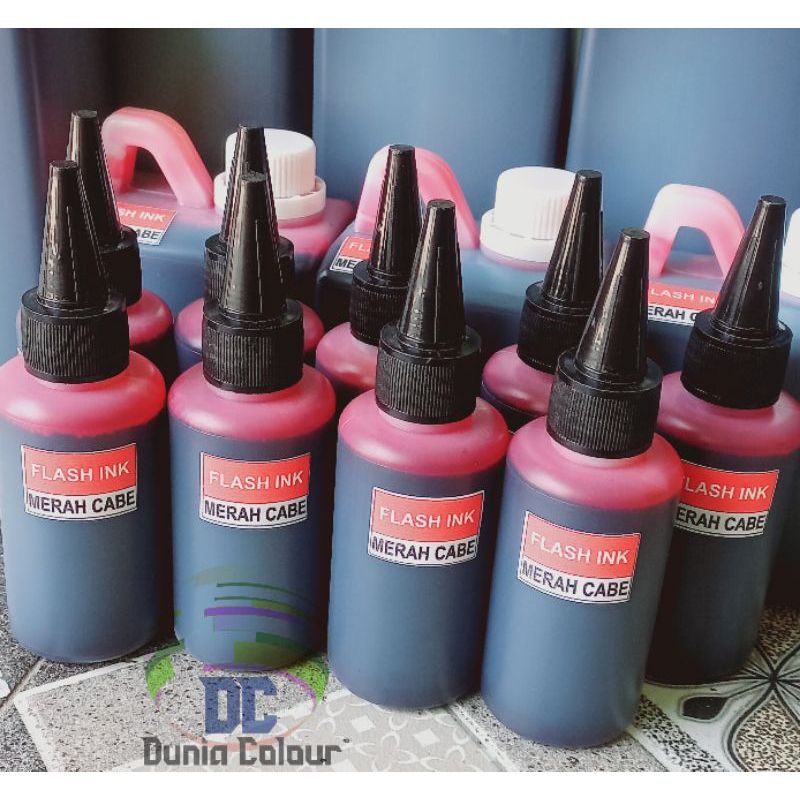 

Tinta Stampel Flash warna Merah Cabe kemasan 100ml