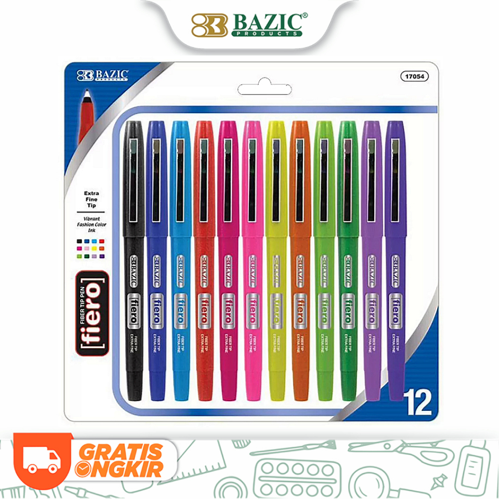 

Bazic Fiero 12 Color Fiber Tip Fineliner Pen - Pulpen Warna