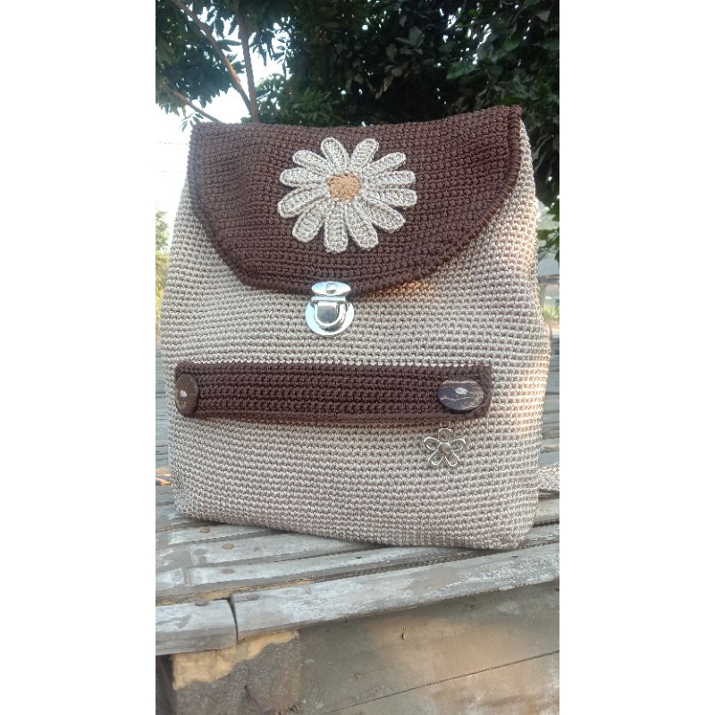 tas ransel rajut wanita l tas ransel rajut handmade l tas ransel rajut custom model dan warna