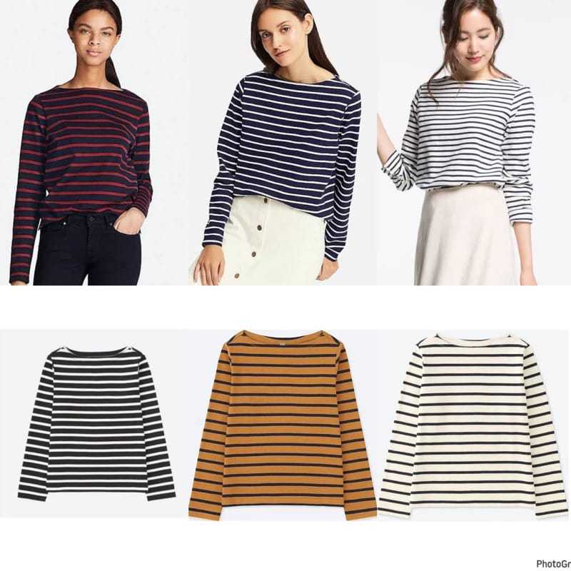Sweater Wanita Uniqlo Striped Long Sleeved T-Shirt Wanita Original