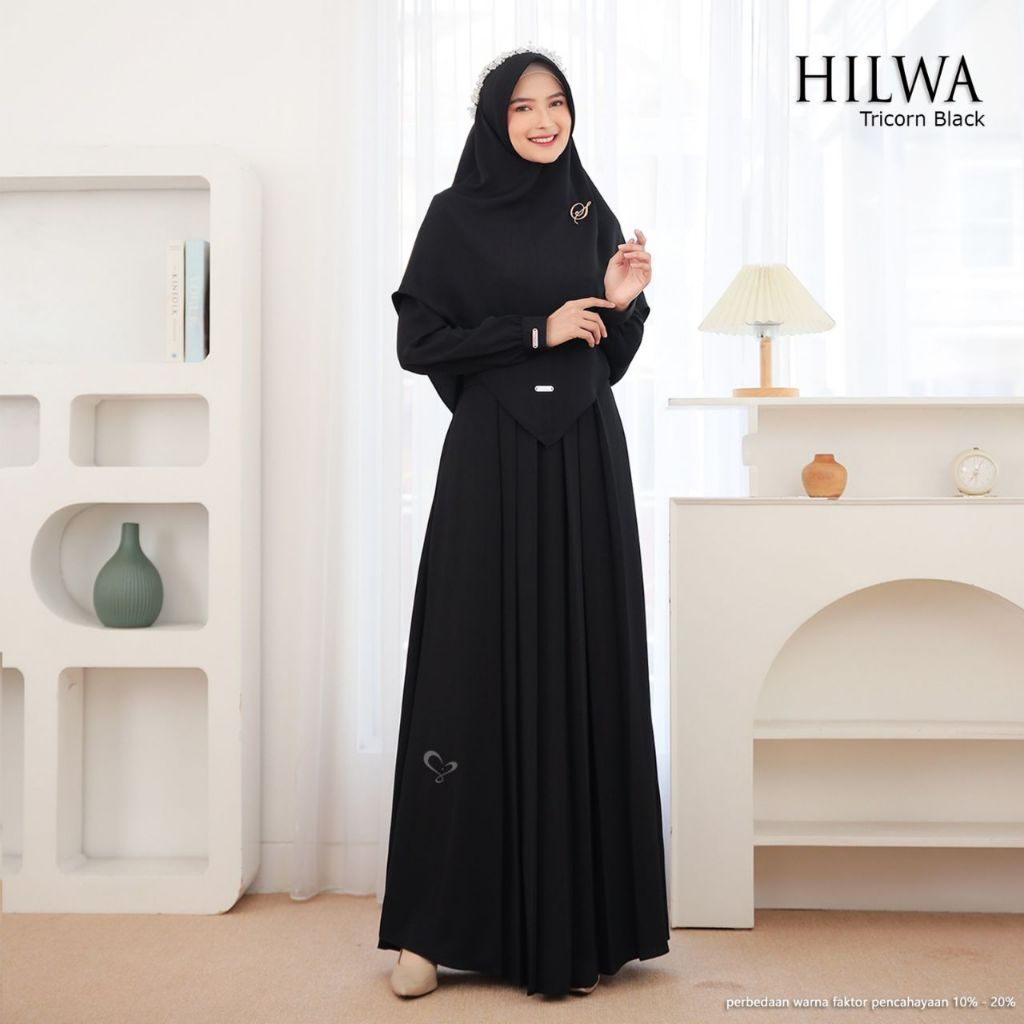 Hilwa Dress By Salvina Hijab gamis polos elegant menawan, cocok untuk kondangan hangout dan pengajia