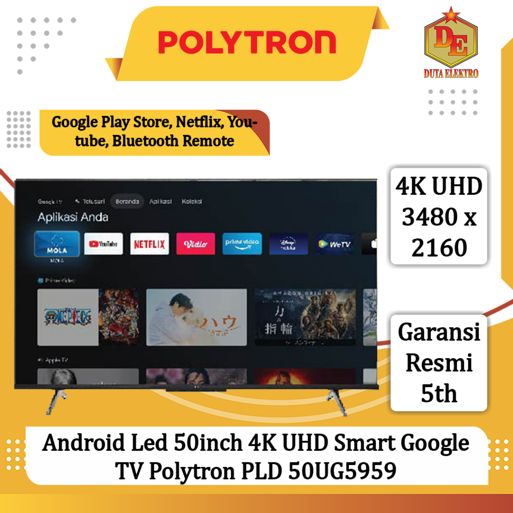Android Led 50inch 4K UHD Smart Google TV Polytron PLD 50UG5959