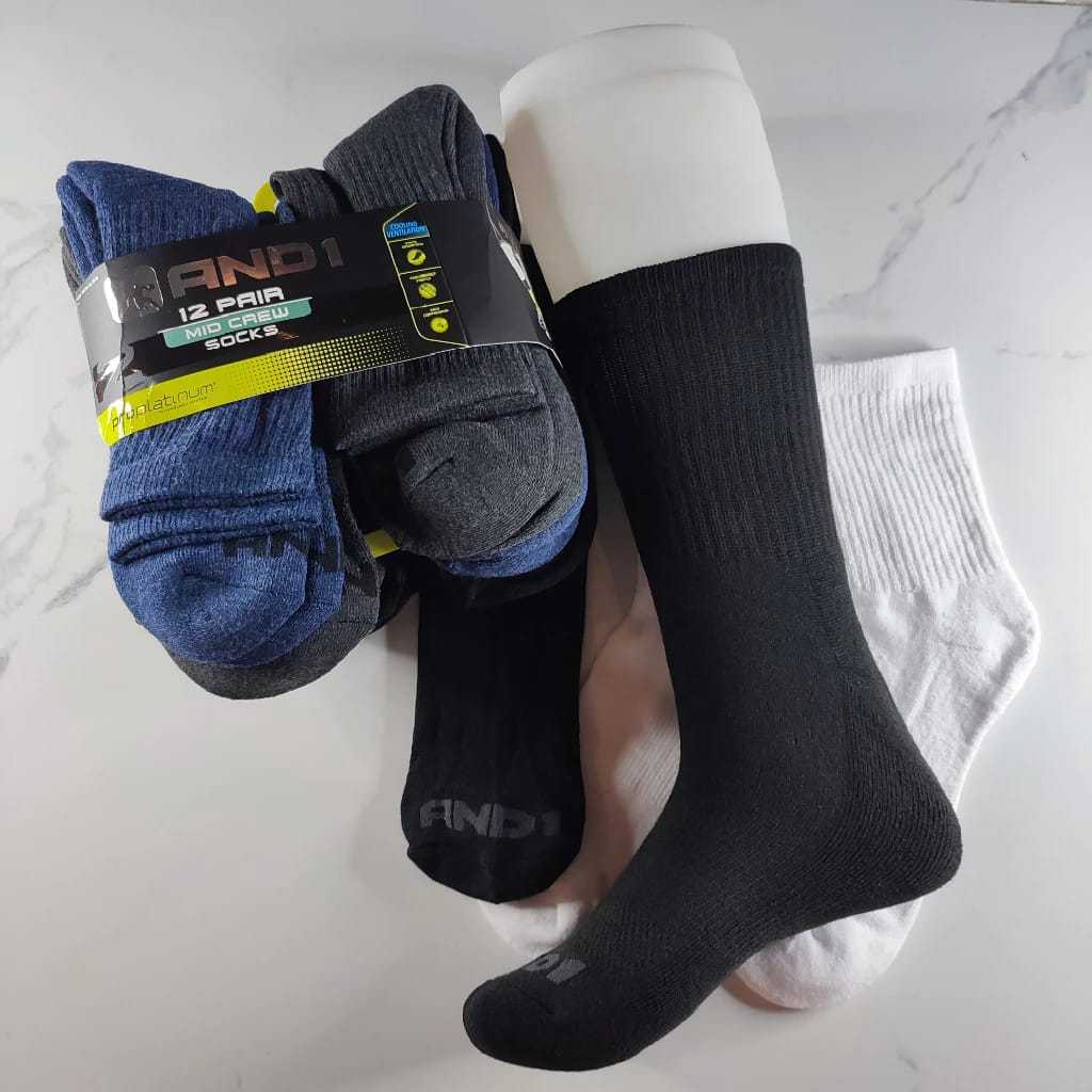 Kaos Kaki And1 And 1 Proplatinum  Olahraga Basket Mid Crew Tebal Original