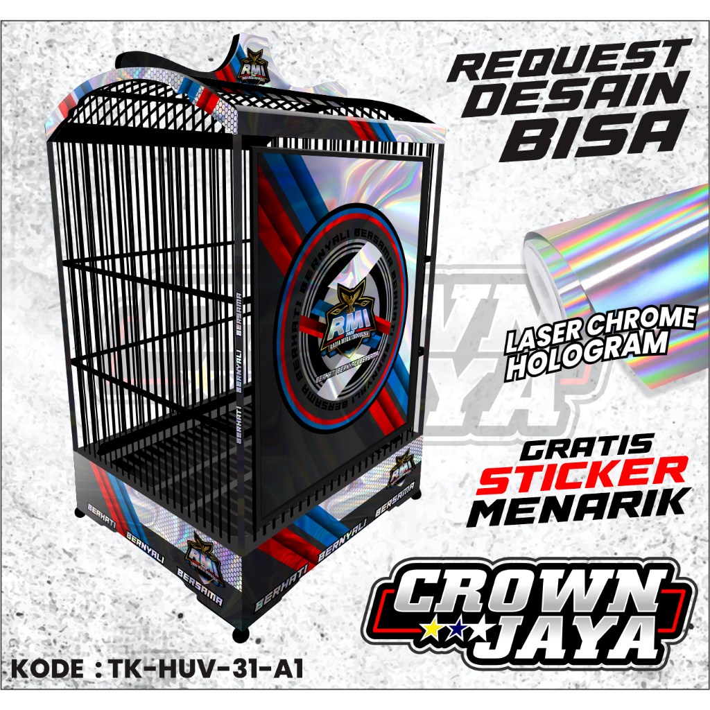 Decal Stiker Sangkar Kenari RMI Variasi Hologram Premium - Stiker Tebok Kotak Motif RMI - TK-HUV