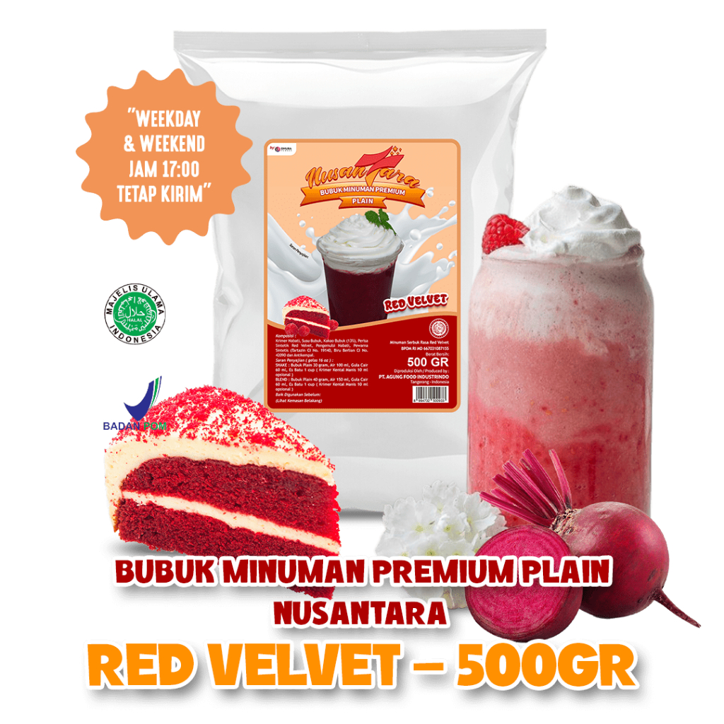 

Bubuk Minuman Premium Rasa Red Velvet 500Gr / Red Velvet TANPA GULA - NUSANTARA POWDER - NUSANTARA