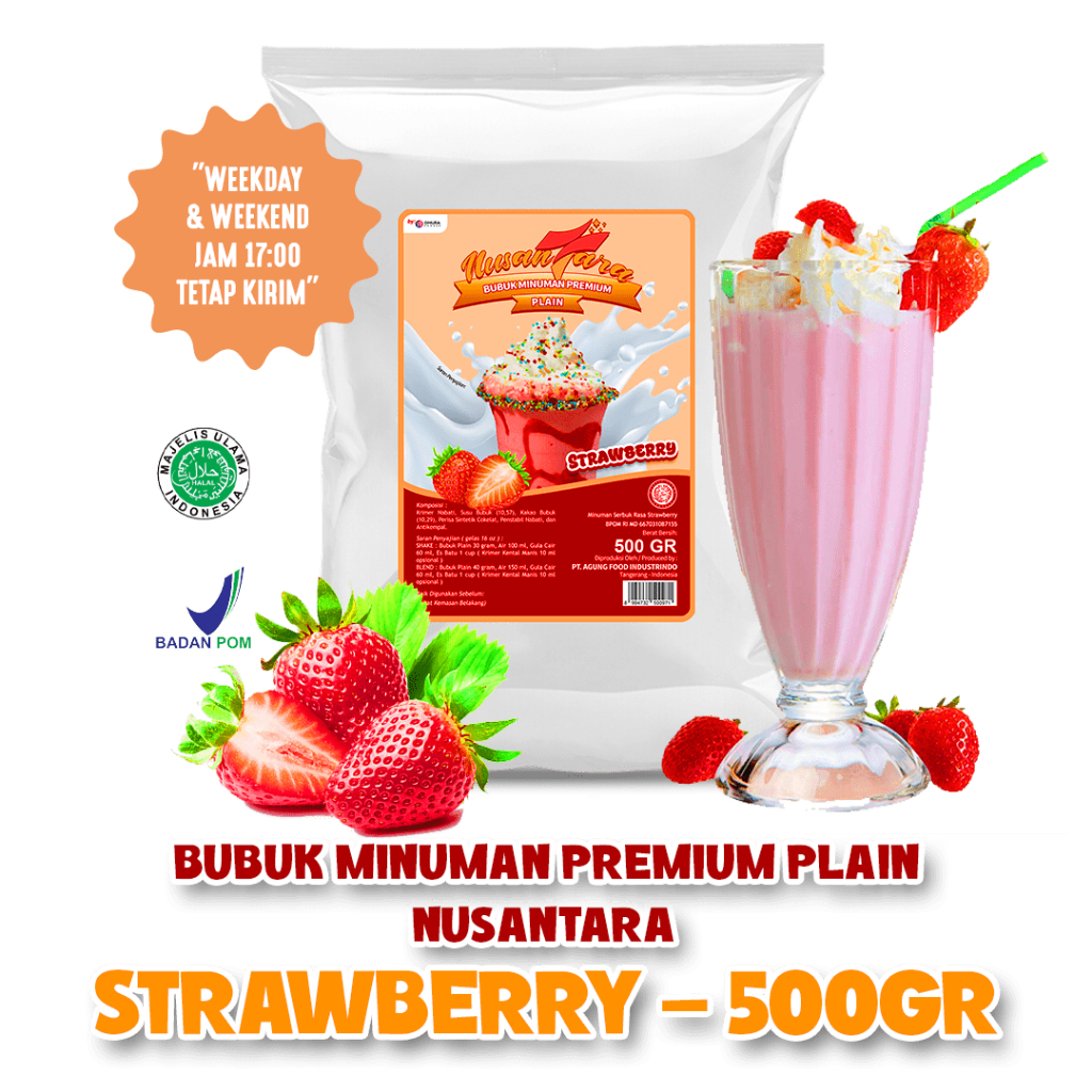 

Bubuk Minuman Premium Rasa Strawberry 500Gr / Strawberry TANPA GULA - NUSANTARA POWDER - NUSANTARA
