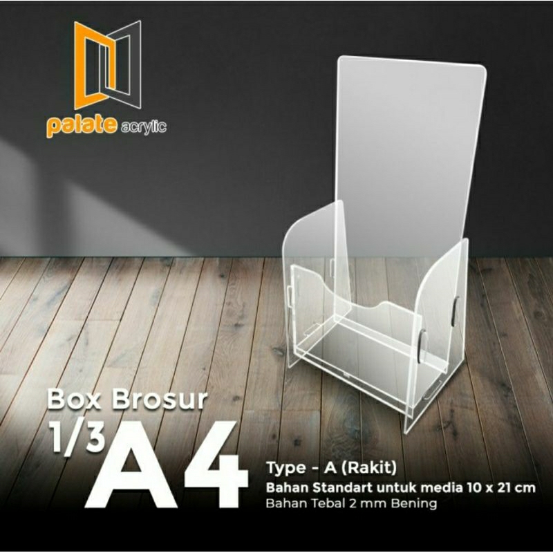 

Akrilik kotak tempat brosur ukuran 1/3 A4 (10x21) rakitan
