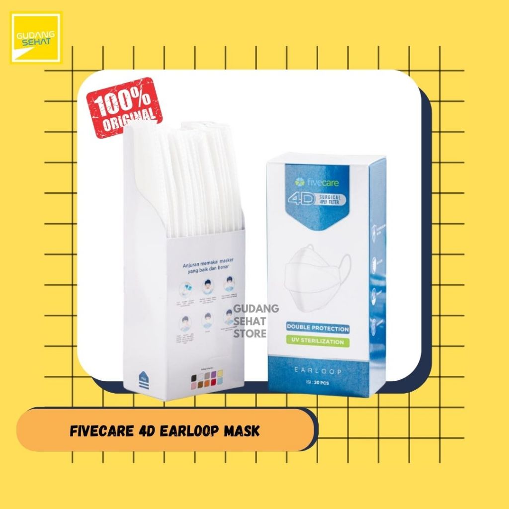 Masker Five Care Earloop 4Ply / Masker Medis 4D Fivecare / Evoplusmed