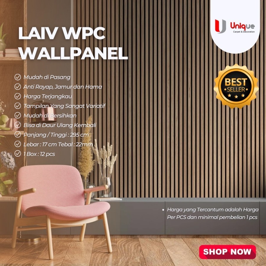 Wood Panel PVC Lai V Motif Kayu / Panel Salur PVC Motif Kayu Minimalis