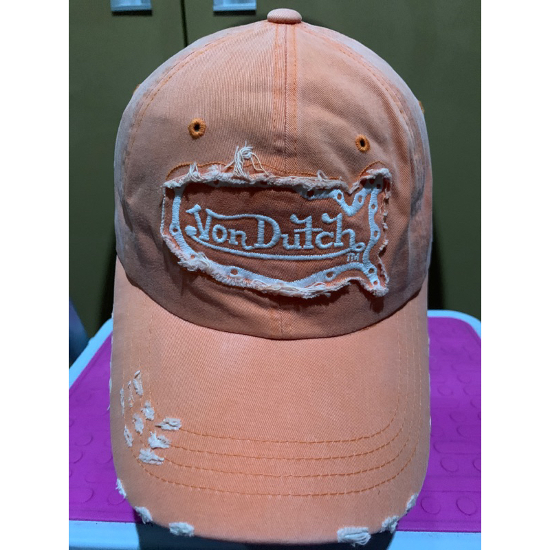 Topi Cap Sekon Von Dutch model Ripped Orange