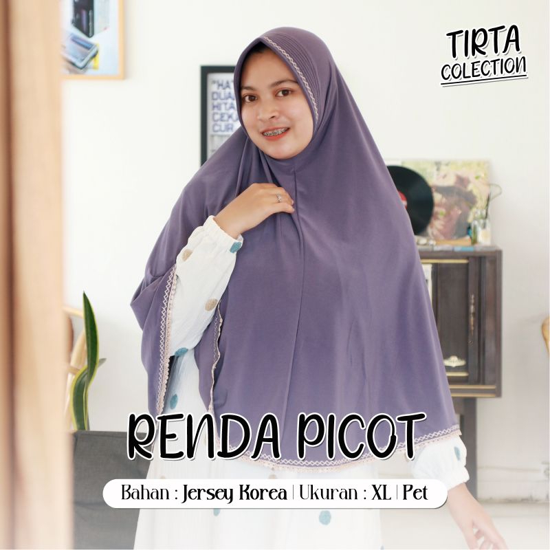 cod,jilbab bergo renda picot size Xl hijab instan sorong bahan Jersey Korea premium Khimar pet polos