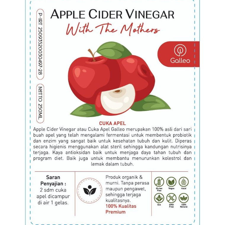 WVZZ1079 Terbaru Apple Cider Vinegar With Mother Cuka Apel Organik Galleri Organik Premium