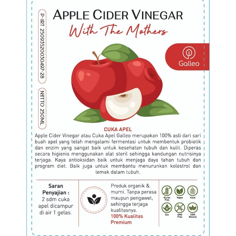 

WVZZ1079 Terbaru Apple Cider Vinegar With Mother Cuka Apel Organik Galleri Organik Premium