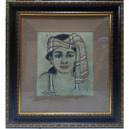 Lukisan Kepala Perempuan Bali Karya Maestro Tatang Ganar 1998 Bersertifikat