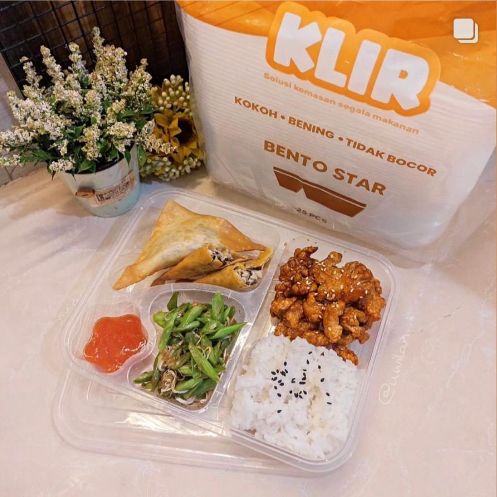 thinwall klir bento variasi sekat 3/4 star + tutup bening anti bocor foodgrade Bpa free tempat makan
