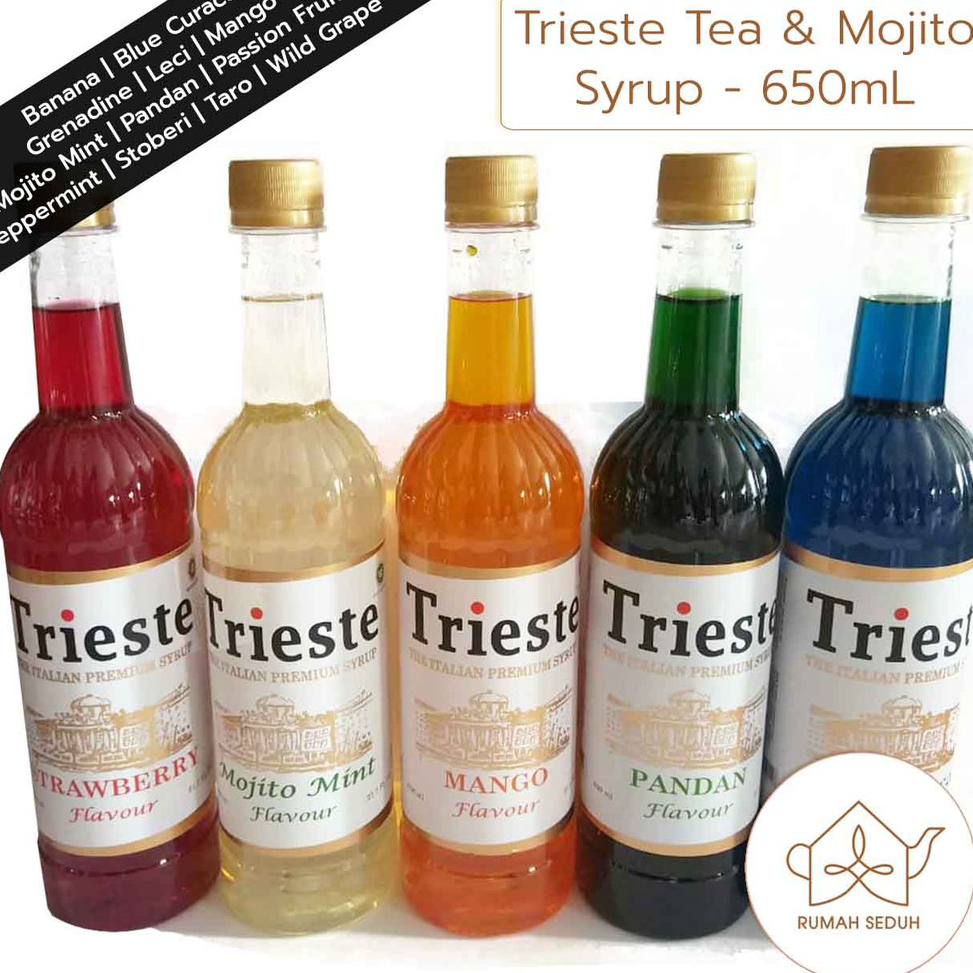 

PJXK8366 Trieste Italian Syrup 650mL - Tea and Mojito Syrup- Banana, Blue Curacao, Lychee, Mango, Mint, dll