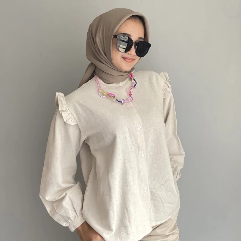 Yurim Blouse Ruffle - Atasan Wanita - Kemeja Linen Basic Lengan Panjang