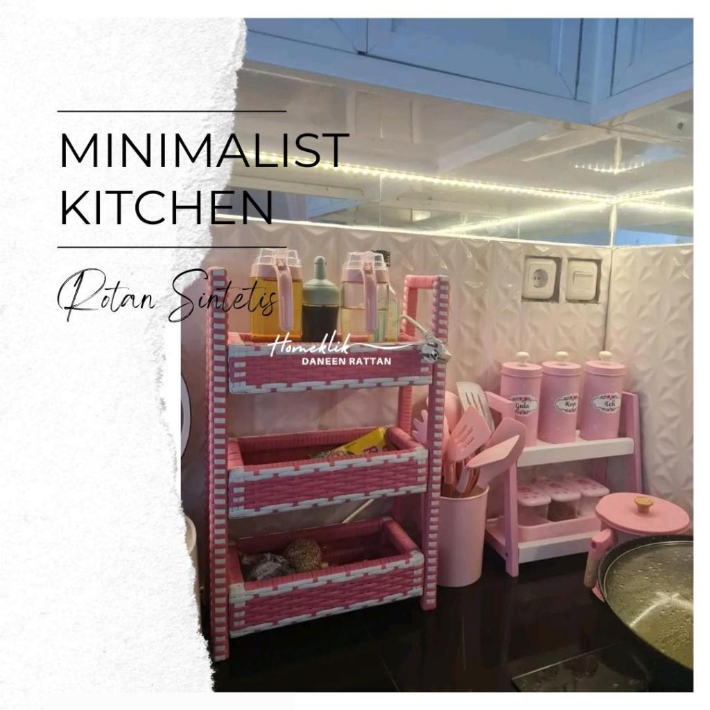 Rak Bumbu Bawang 3 Susun Rotan Sintetis Serbaguna