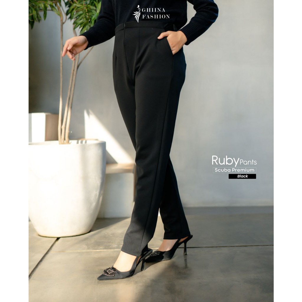 Ruby Ghina Fashion Pants Celana Panjang Wanita Cewek Polos Scuba Premium