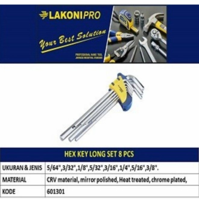 Kunci L Set Panjang Inchi JETJO TOOLS 601301 / Hex Key long Set (SEA) 8 Pcs LAKONI PRO (KLL127)