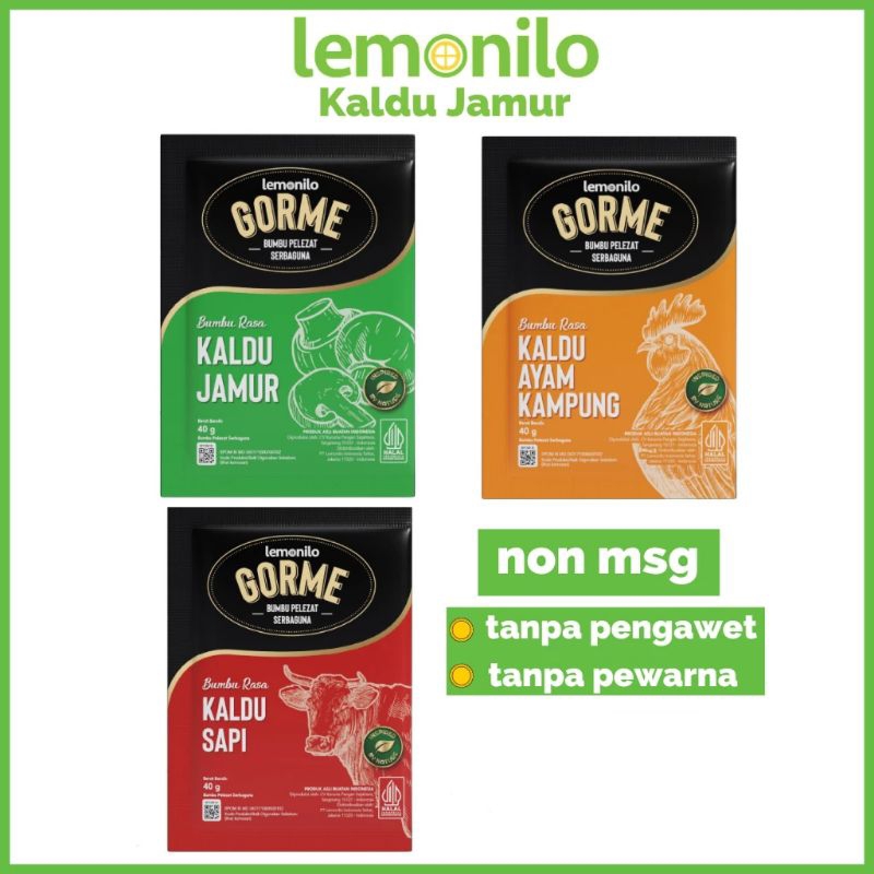 

Lemonilo Gorme 40gr - Bumbu Pelezat Instan Serbaguna Kaldu Jamur / Ayam / Sapi - Pelezat Serbaguna Bumbu Instan Kaldu Instan Non MSG - Penyedap Rasa Non MSG - Bumbu Masak Instan Serbaguna Bumbu Penyedap Rasa Masakan Kaldu Jamur Kaldu Sapi Kaldu Ayam