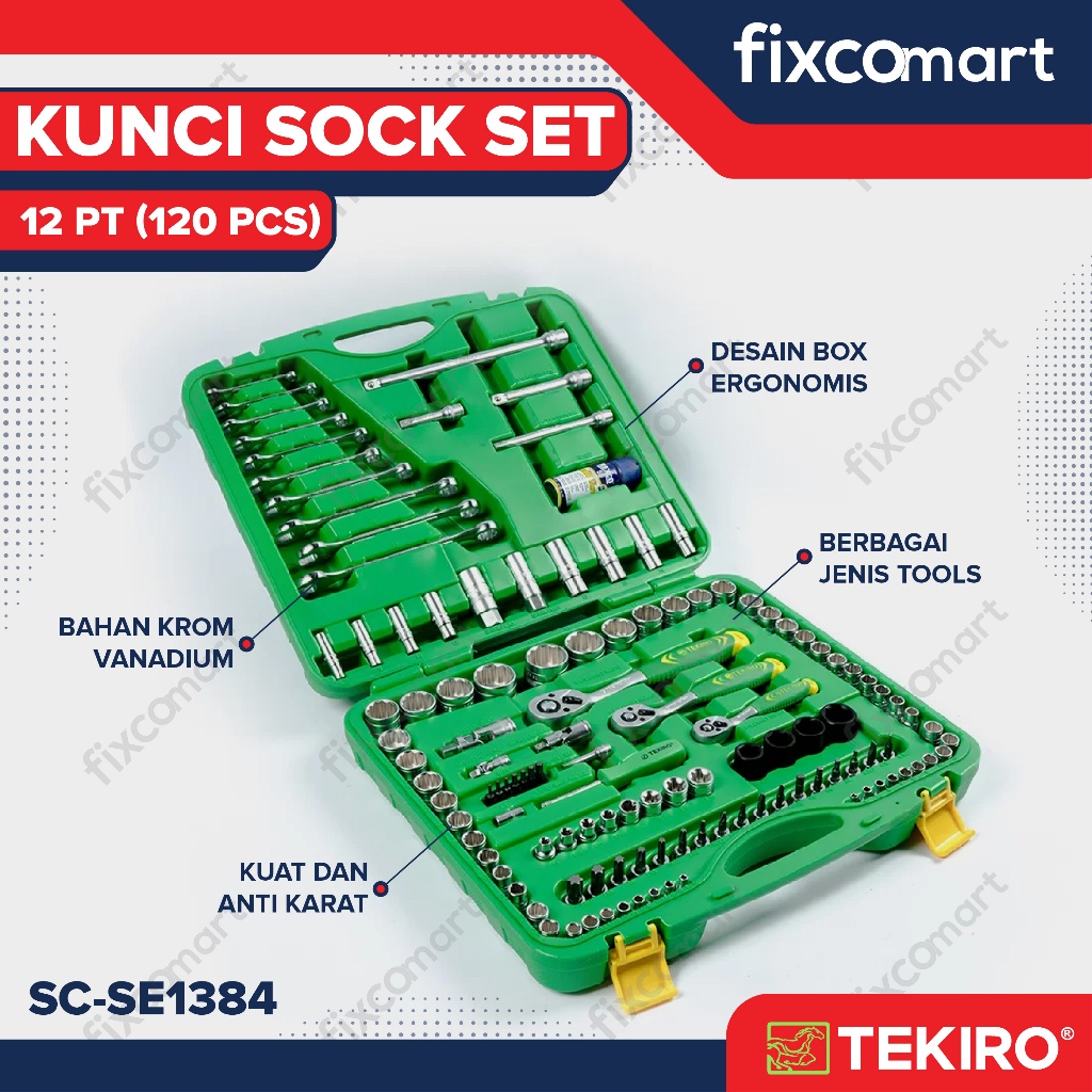 Tekiro Tool Set 120 Pcs Socket Set 1/4-3/8-1/2 Inch 120Pcs 12PT / Tekiro Sock Set 120 Pcs Kunci Sok 