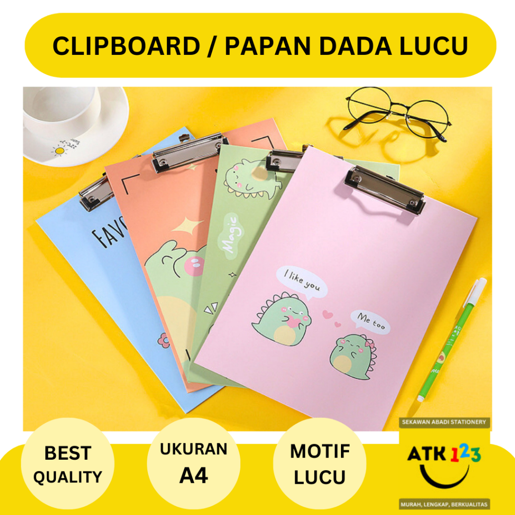 

Clipboard Papan Dada Papan Ujian Clip Ukuran A4 Motif Lucu