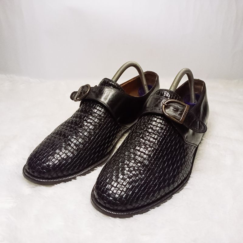 Sepatu Bruno Magli Black Leather Monk Strap Model Woven