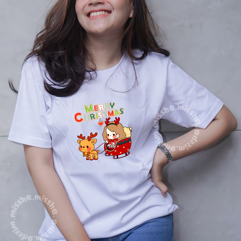 COD ID - Tshirt Motif Kaos Natal deer crismas girl / Kaos Katun Wanita / Baju Kaos Wanita Terbaru 20