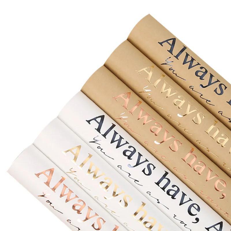 CRAFT PAPER FOIL TEXT VINTAGE CRAFT PAPER KERTAS BUKET PEMBUNGKUS BUNGA HAND BOUQUET KERTAS KRAFT CO