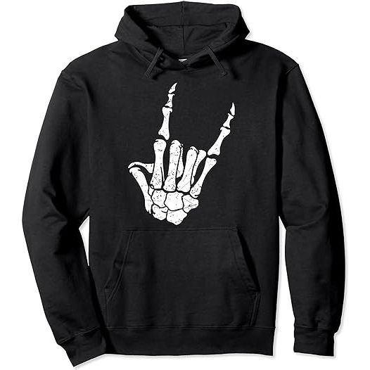 HOODIE PRIA Rock On Horns Skeleton Hoodie, Rock On, Heavy Metal Hoodie Pullover Hoodie 3