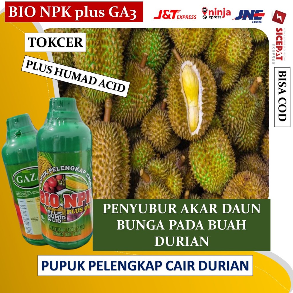TERLARIS penyubur tanaman buah DURIAN BIO NPK GAZA 500 ml pupuk pembesar buah DURIAN, pupuk NPK terl