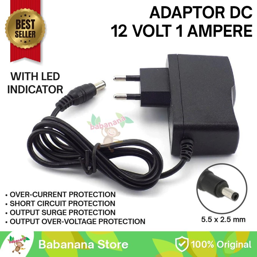 ADAPTOR DC 12V 1A 5.5x2.5mm COLOKAN LISTRIK CHARGER 5.5 x 2.5 mm