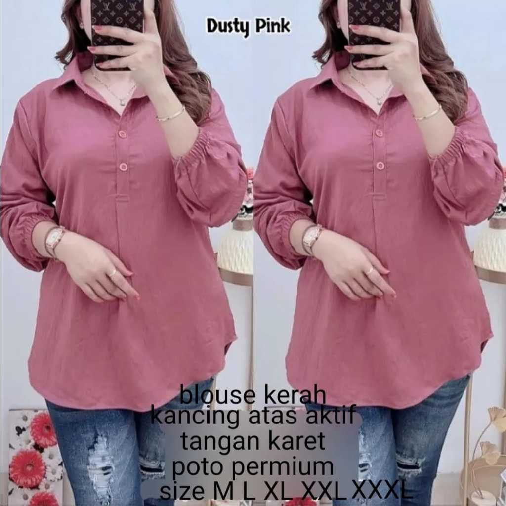 blouse bahan cringkle pakaian wanita lengan panjang / blus polos / kemeja polos/ blus terlaris