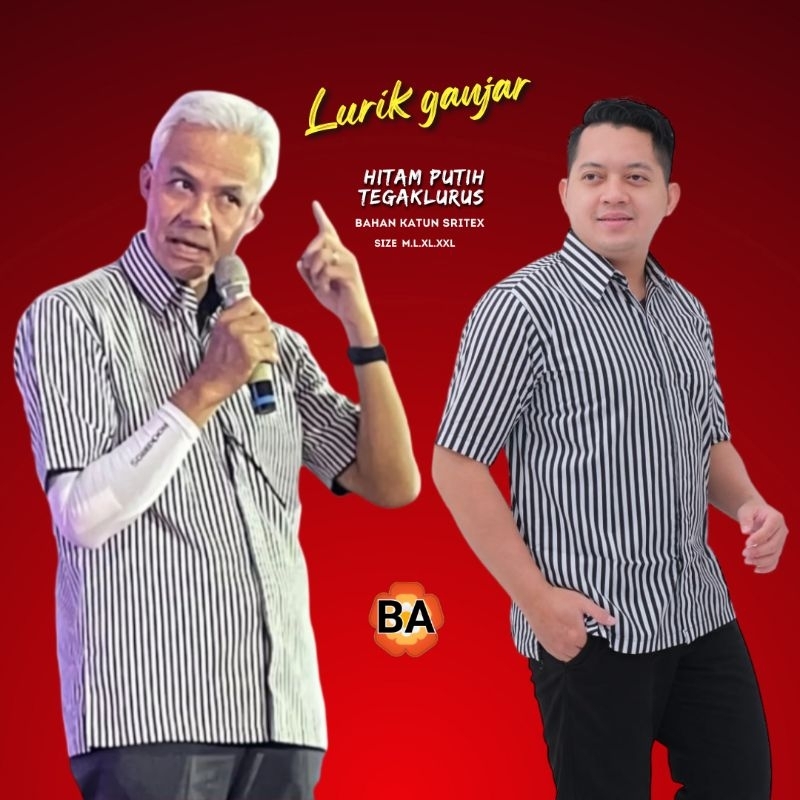 TERLARIS Baju kemeja lurik Ganjar Hitam putih garis salur katun printing eksklusif terbaru kain luri