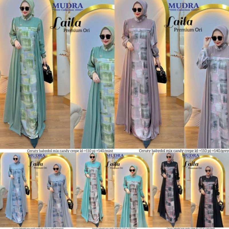 [LD 110] LAILA DRESS GAMIS WANITA PESTA MEWAH BAHAN CERUTY BABYDOLL MIX CANDY ORI BY MUDRA HIJAB
