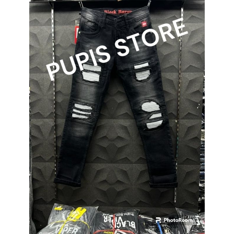 celana jeans panjang cowok ripped rucas black