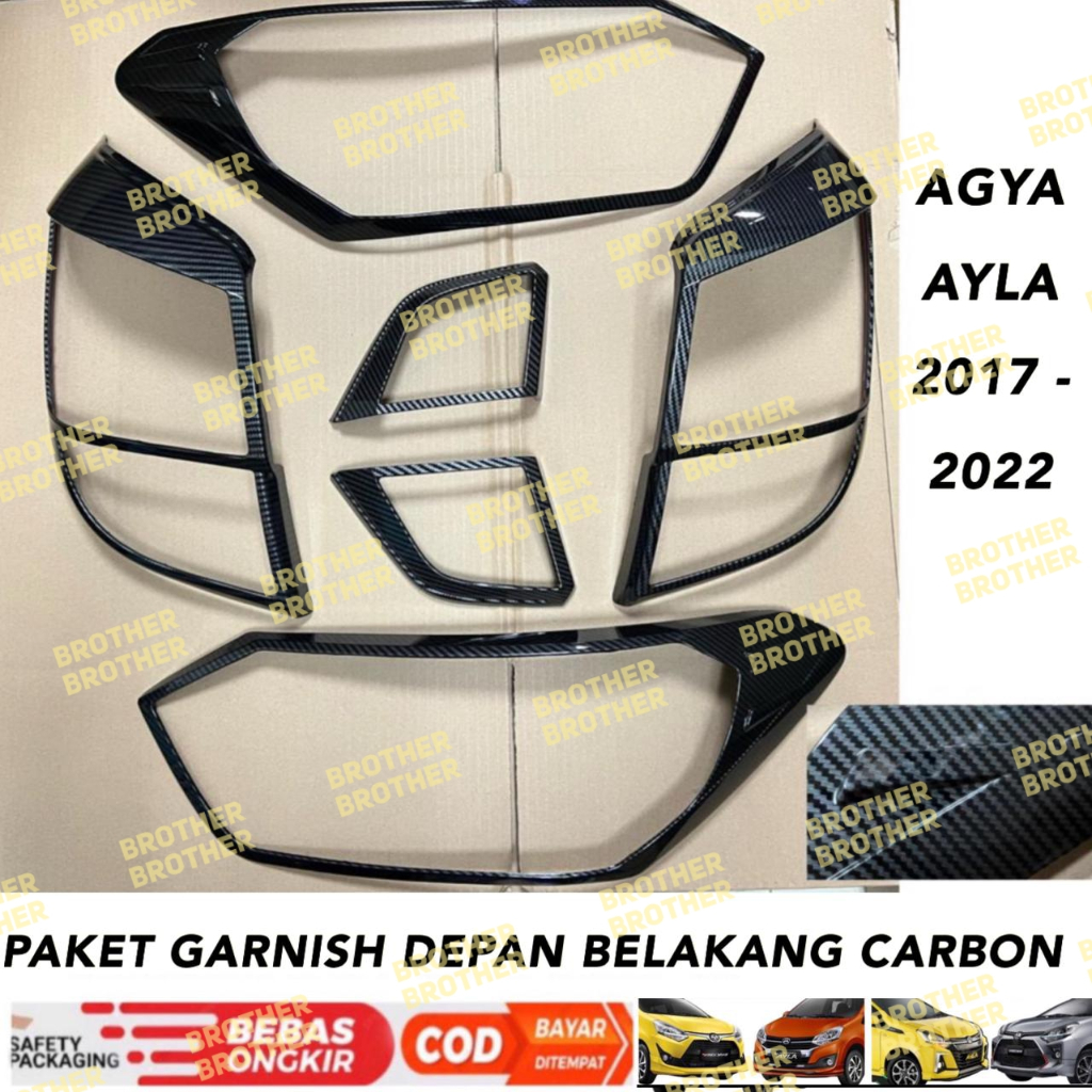 Paket Garnish Lampu Depan Belakang Agya Ayla 2017 2020 2021 2022 Up Carbon