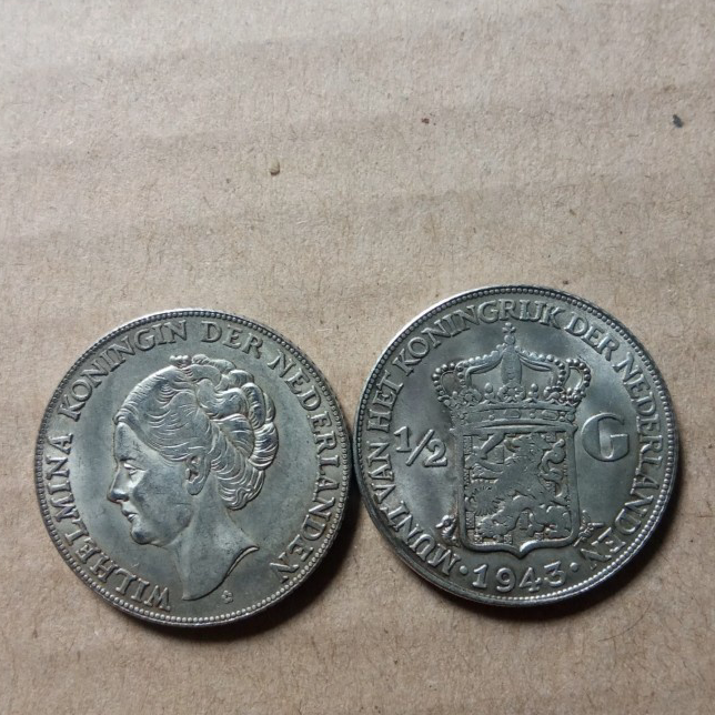 Diskon BAYAR DITEMPAT KOIN KUNO WILHELMINA KONINGIN DER NEDERLANDEN 1/2 GULDEN