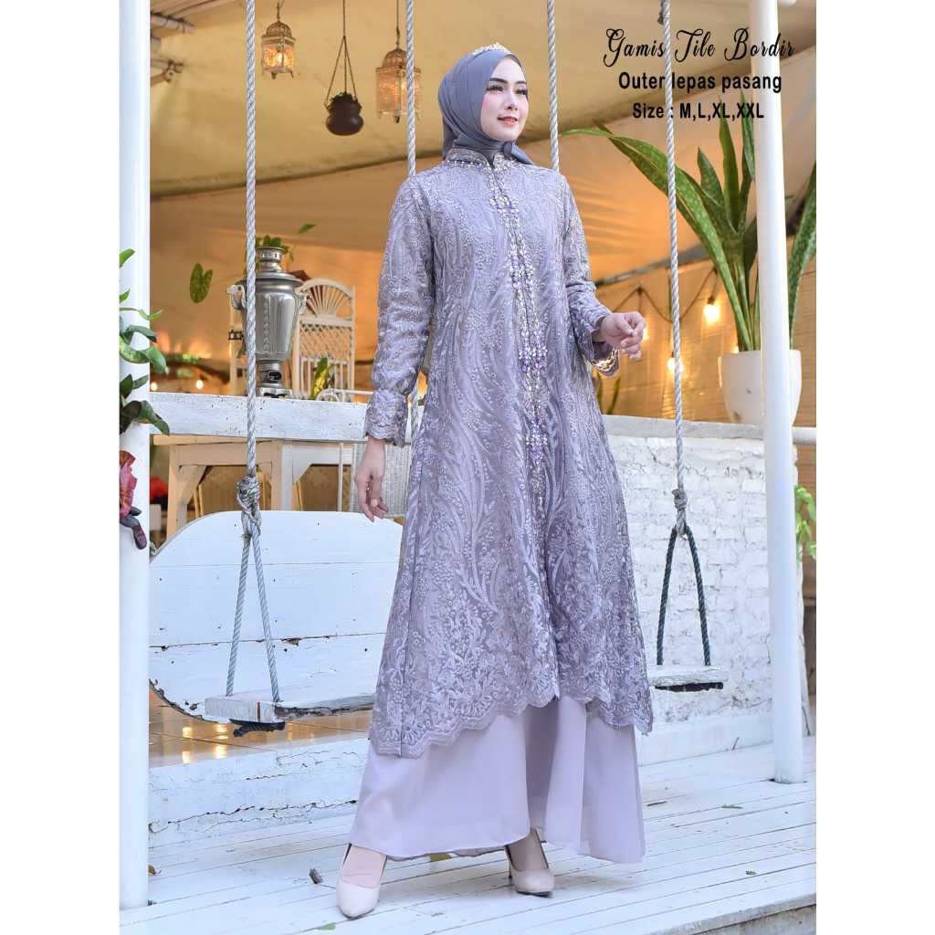 Gamis Outer Tile Bordir  Bisa Lepas Pasang Dres Muslim Terbaru Gamis Kondangan Dan Pesta Gamis Tile 