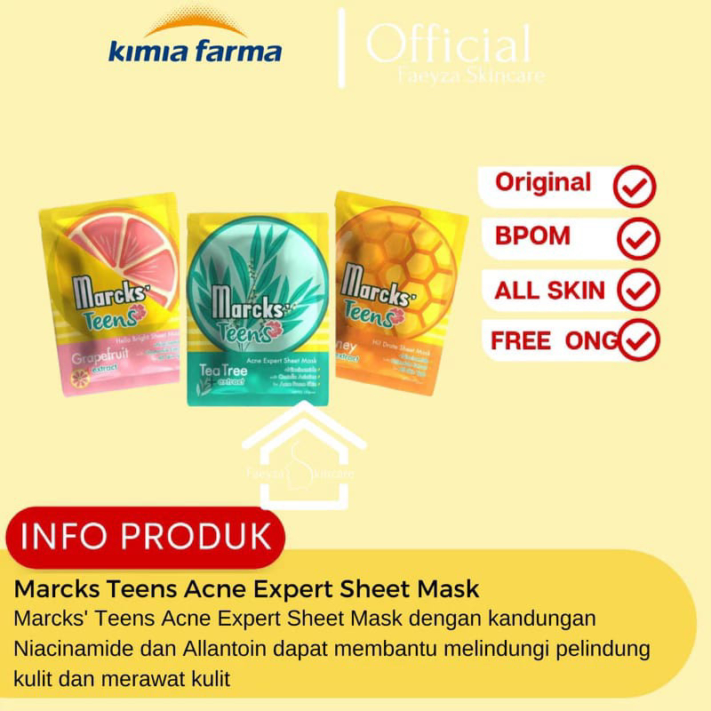 Masker Wajah Marcks Teens Sheet Mask Anti Kulit Jerawat Kusam Kering - Original Kimia Farma